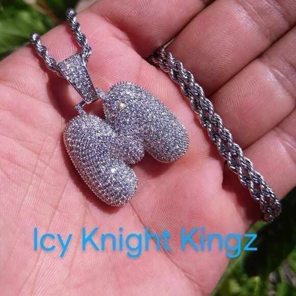 Hip Hop Jewlery Other - 20"Rope Chain - White Gold Finish Bubble Letter M.